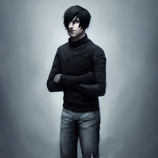 Image similar to a very handsome emo!!! guy posing!!!, portrait!!!!, trending on artstation, cgsociety contest winner, digital art, illustrated by greg rutkowski