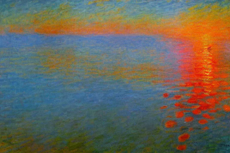 Prompt: Burning lake in the style of Claude Monet