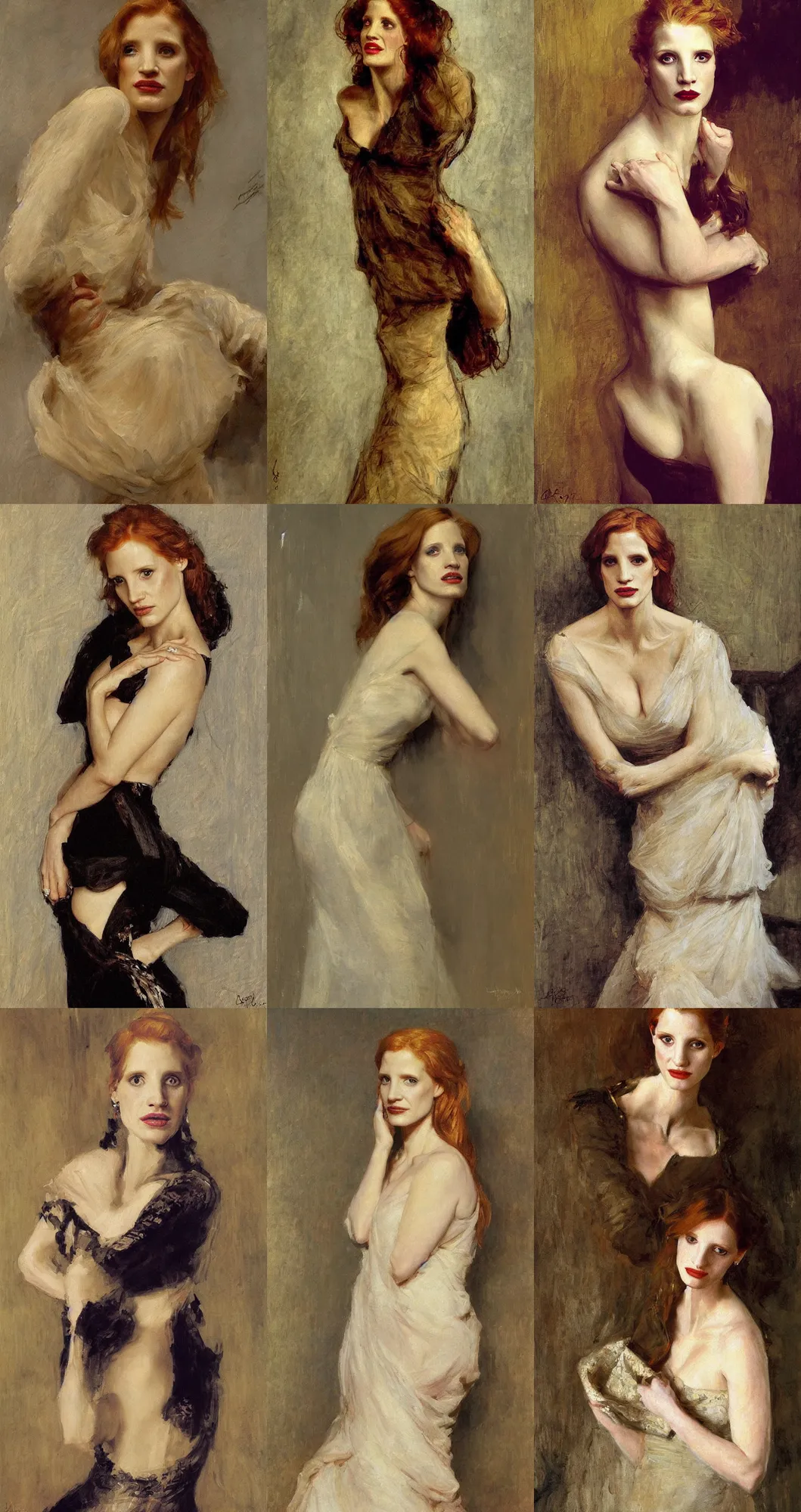 Prompt: painting of jessica chastain by llya repin