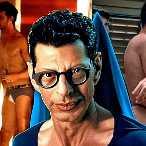 Image similar to jeff goldblum wearing batman underoos