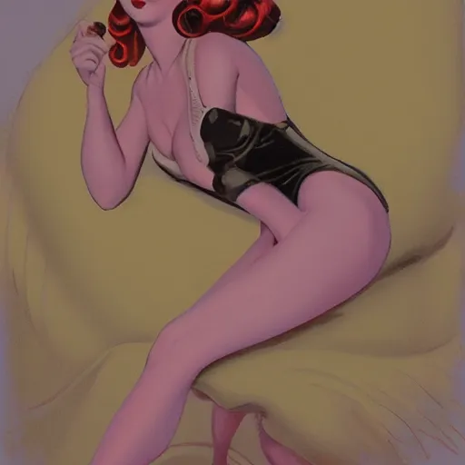 Image similar to a painting in the style of gil elvgren and in the style of charles vess.