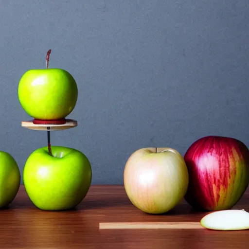 Image similar to set of balance scales with one apple in one side and one onion in the other