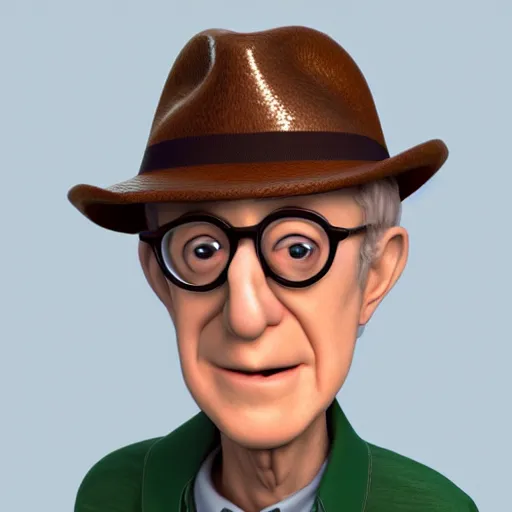 Image similar to woody allen, 3D modeling character, full view, Pixar concept art