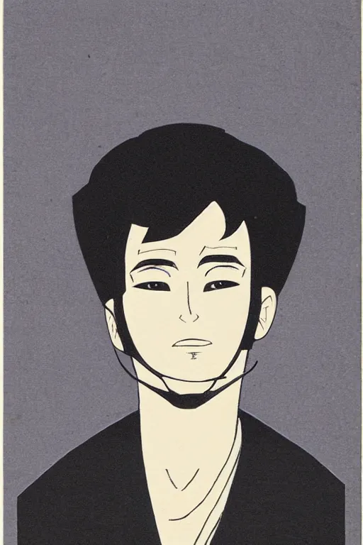 Image similar to portrait of young man wearing black medical mask, style of osamu tezuka