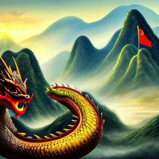 Image similar to Chinese president, bananas weapon, battle the dragon, centered, highly detailed, mountains, epic composition, background, fantasy art, 8k