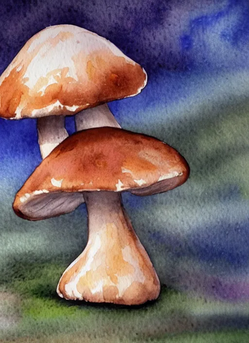 Prompt: a detailed watercolor painting of a mushroom, study, hyper - realistic