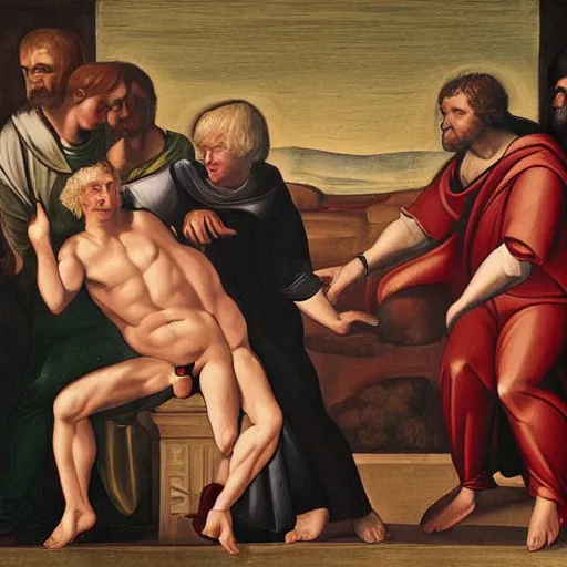 Prompt: creation of adam with boris johnson, renaisance style