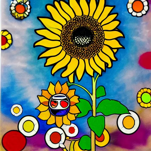 Image similar to sunflower art in the style of takashi murakami