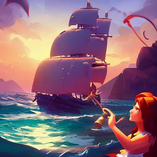 Image similar to painting mermaid treasure on sea of thieves game avatar hero smooth face median photoshop filter cutout vector, behance hd by jesper ejsing, by rhads, makoto shinkai and lois van baarle, ilya kuvshinov, rossdraws global illumination