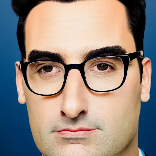 Prompt: painting portrait of dan levy, vivid 8 k, sharp depth of field, pristine global illumination.