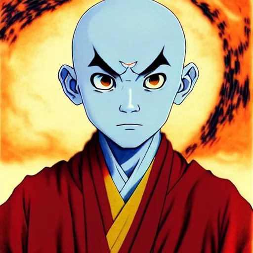 Prompt: portrait avatar : the last airbender, aang painted in miyazaki color style drawn by katsuhiro otomo and takato yamamoto, inspired by fables, china doll face, smooth face feature, intricate oil painting, high detail, sharp high detail, manga and anime 2 0 0 0