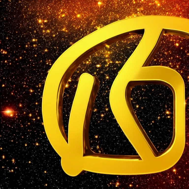 Image similar to letter q in gold style on space background, highly detailed