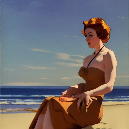 Image similar to woman on the beach by leyendecker