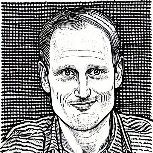 Image similar to a portrait illustration of Woody Harrelson drawn by ROBERT CRUMB