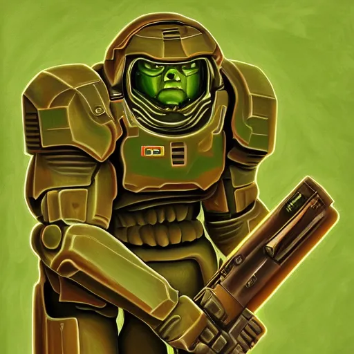 Image similar to portrait of doomguy, highly detailed, centered, digital painting