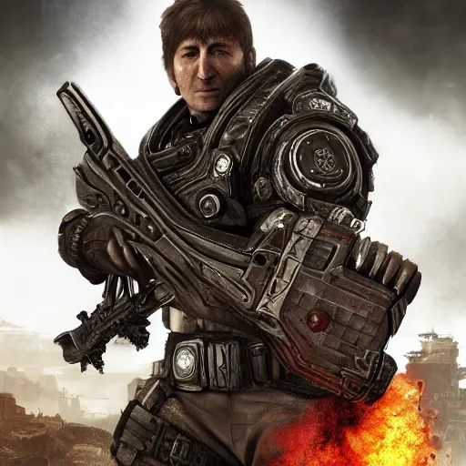 Prompt: john lennon in gears of war, covered in blood, ultra realistic, concept art, intricate details, highly detailed, photorealistic, octane render, 8 k, unreal engine, art by frank frazetta, simon bisley, brom