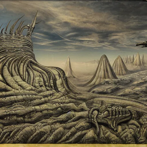 Image similar to H R Giger landscape