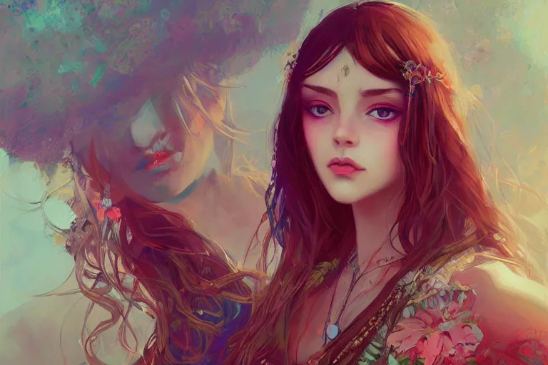 Prompt: a beautiful bohemian girl, portrait, intricate, highly detailed, digital painting, pixiv, artstation, official media, anime key visual, concept art, rich vivid colors, ambient lighting, sharp focus, illustration, art by wlop