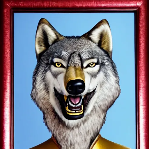 Image similar to award-winning. hyper-realistic. Anthropomorphic wolf in ceremonial robes. Portrait.