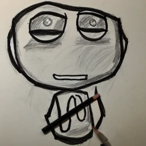 Image similar to children's drawing of a generic alien being drawng with crayons