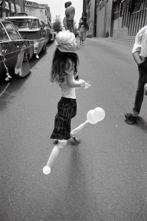 Image similar to street, 2 tomboys blow gum bubbles, 1 9 8 0 s film photography, exposed b & w photography, christopher morris photography, bruce davidson photography, peter marlow photography