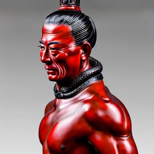 Image similar to museum van damm portrait statue monument made from chinese porcelain brush face hand painted with iron red dragons full - length very very detailed intricate symmetrical well proportioned