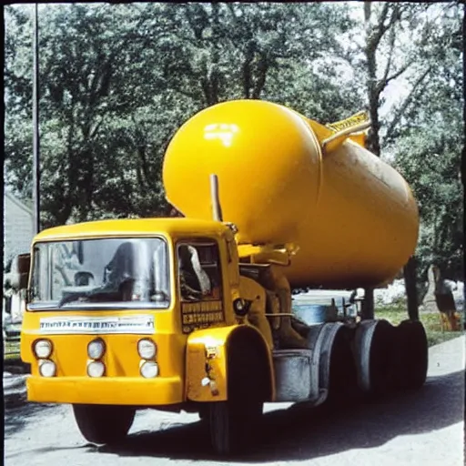 Image similar to cement truck that distributes mustard award winning photo 1970s kodak picture