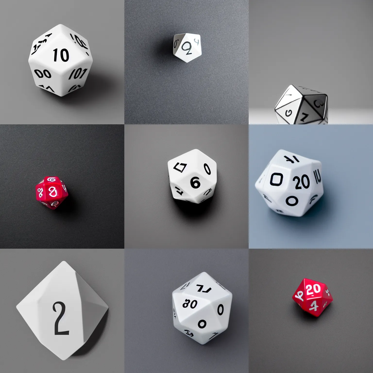 Prompt: A d20 on a white background