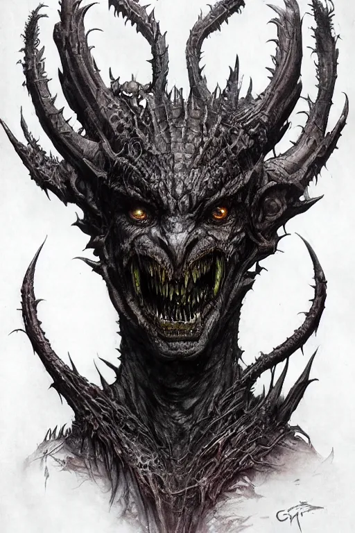 Prompt: portrait of a dragon demon ogre ork by hr giger, greg rutkowski, luis royo and wayne barlowe as a diablo, resident evil, dark souls, bloodborne monster