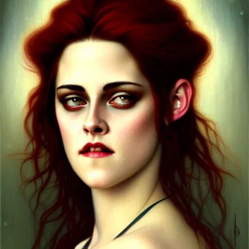 Image similar to portrait of kristen stewart by tom bagshaw in the style of gaston bussiere, art nouveau