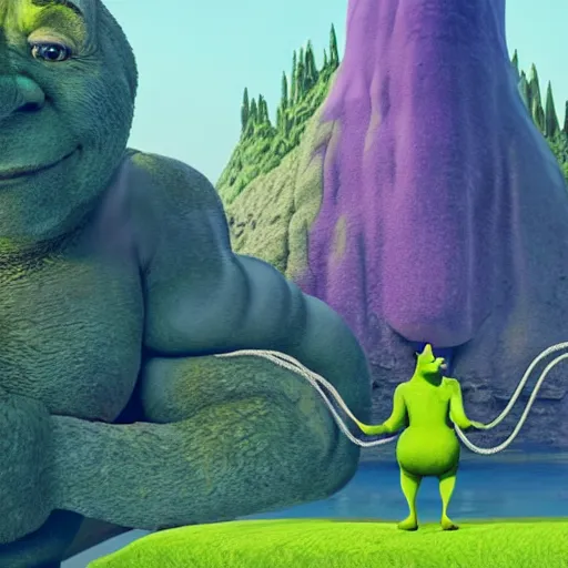 Image similar to Shrek as gigachad, tentacles, octane render, 3d digital art by beeple, unreal engine 5, award winning