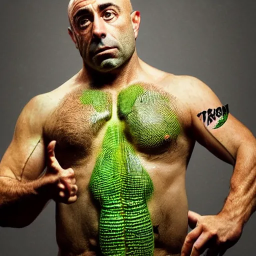 Image similar to joe rogan as a lizard person