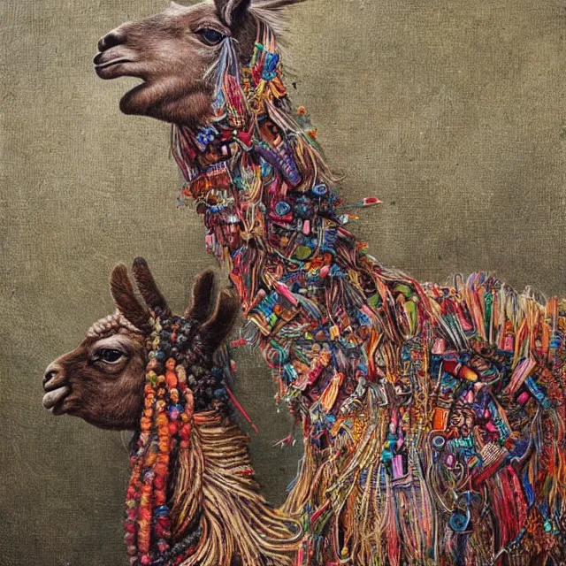 Image similar to llama with dreadlocks, by mandy jurgens, ernst haeckel, el anatsui