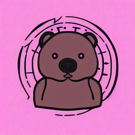 Image similar to a cute pink fluffy vector podcast logo of a streaming bear, golden ratio, iconic, award winning, line art, bold, playful