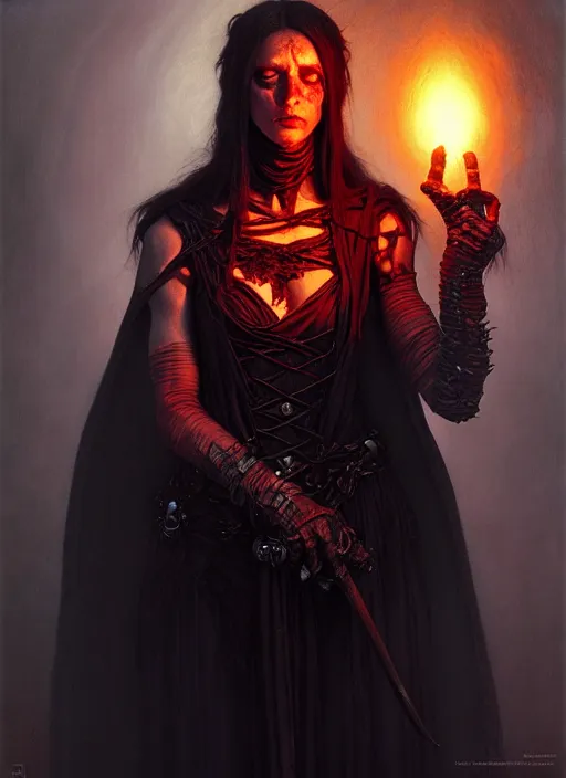 Prompt: necromancer casting toll the dead, full body, hyper realistic dnd character art portrait, dark fantasy art, intricate fantasy painting, dramatic lighting, vivid colors, deviantart, artstation, by edgar maxence and caravaggio and michael whelan and delacroix.