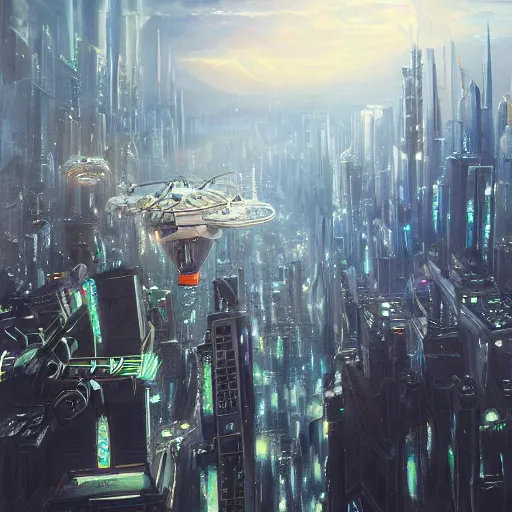 Image similar to Beautiful painting of sci-fi fututistic metropolis, Drone footage, by Yoshitaka Amano Trending on Artstation, nvidia, unreal engine