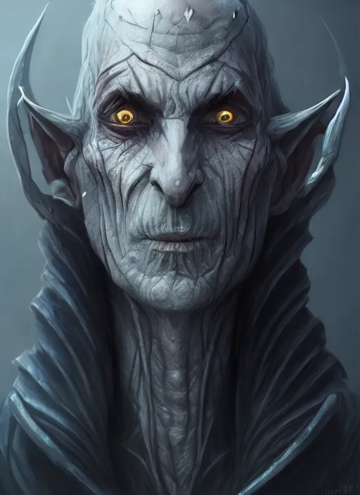 Image similar to legendary creepy dark elf wizard, highly detailed, d & d, fantasy, highly detailed, digital painting, trending on artstation, concept art, sharp focus, illustration, global illumination, ray tracing, realistic shaded, art by artgerm and greg rutkowski and fuji choko and viktoria gavrilenko and hoang lap