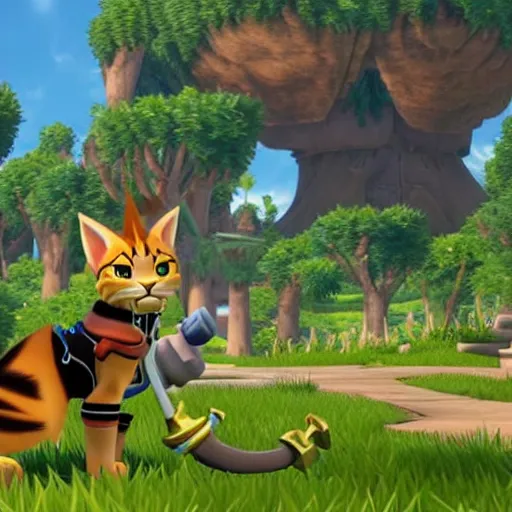 Prompt: A leaked image of a Warrior cats world in Kingdom Hearts 4, Kingdom hearts worlds, Lion sora , action rpg Video game, Sora wielding a keyblade, Sora as a cat, cartoony shaders, rtx on, Erin hunter, Warrior cats book series