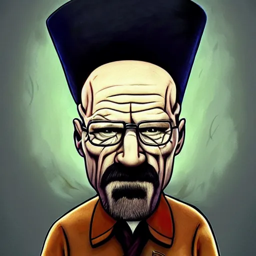 Image similar to ultra realistic portrait painting of walter white in don't starve, art by matt groening, 4 k, ultra realistic, highly detailed, epic lighting