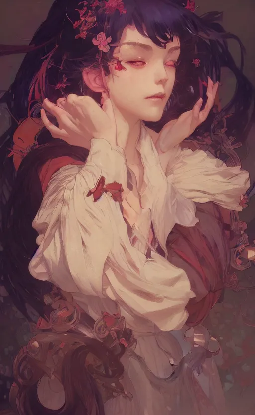 Prompt: (((((touhou)))), highly detailed, digital painting, artstation, concept art, sharp focus, illustration, art by greg rutkowski and alphonse mucha