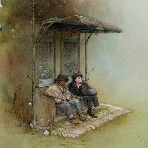 Prompt: (((((2100s bus stop . muted colors.))))) by Jean-Baptiste Monge !!!!!!!!!!!!!!!!!!!!!!!!!!!