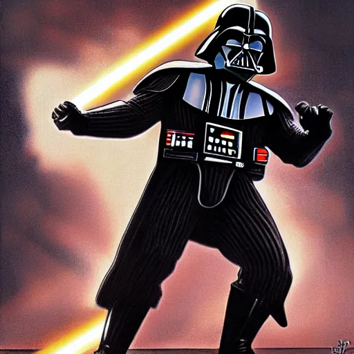 Image similar to darth vader in a strong mechanized power suit, comic book, high quality, high resolution
