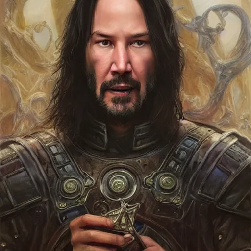 Image similar to Keanu Reeves as a fantasy D&D character, portrait art by Donato Giancola and James Gurney, digital art, trending on artstation