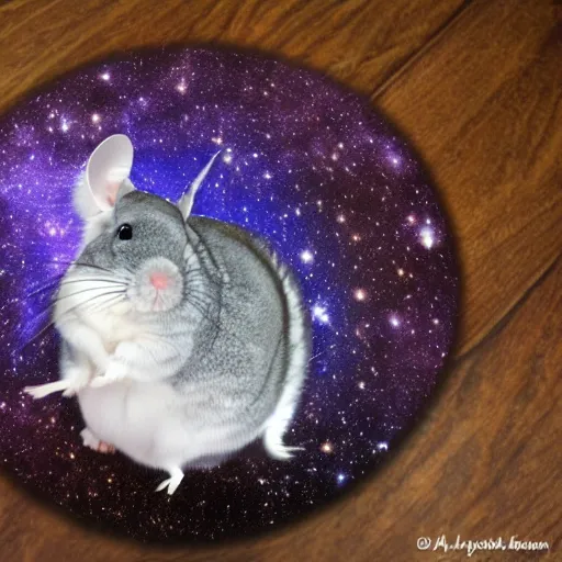 Prompt: chinchilla floating in galaxy