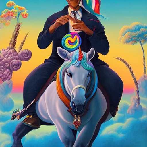 Image similar to portrait of obama riding an unicorn, pixar style, by tristan eaton stanley artgerm and tom bagshaw.