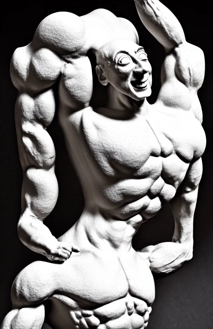 Prompt: heroic, muscular stone sculpture of pee - wee herman