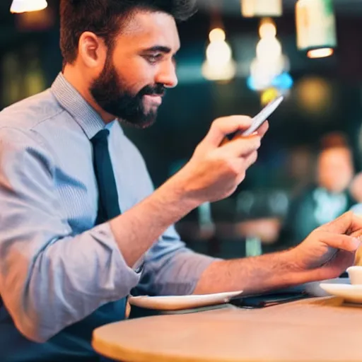 Prompt: man trying to get the bill in a busy restaurant