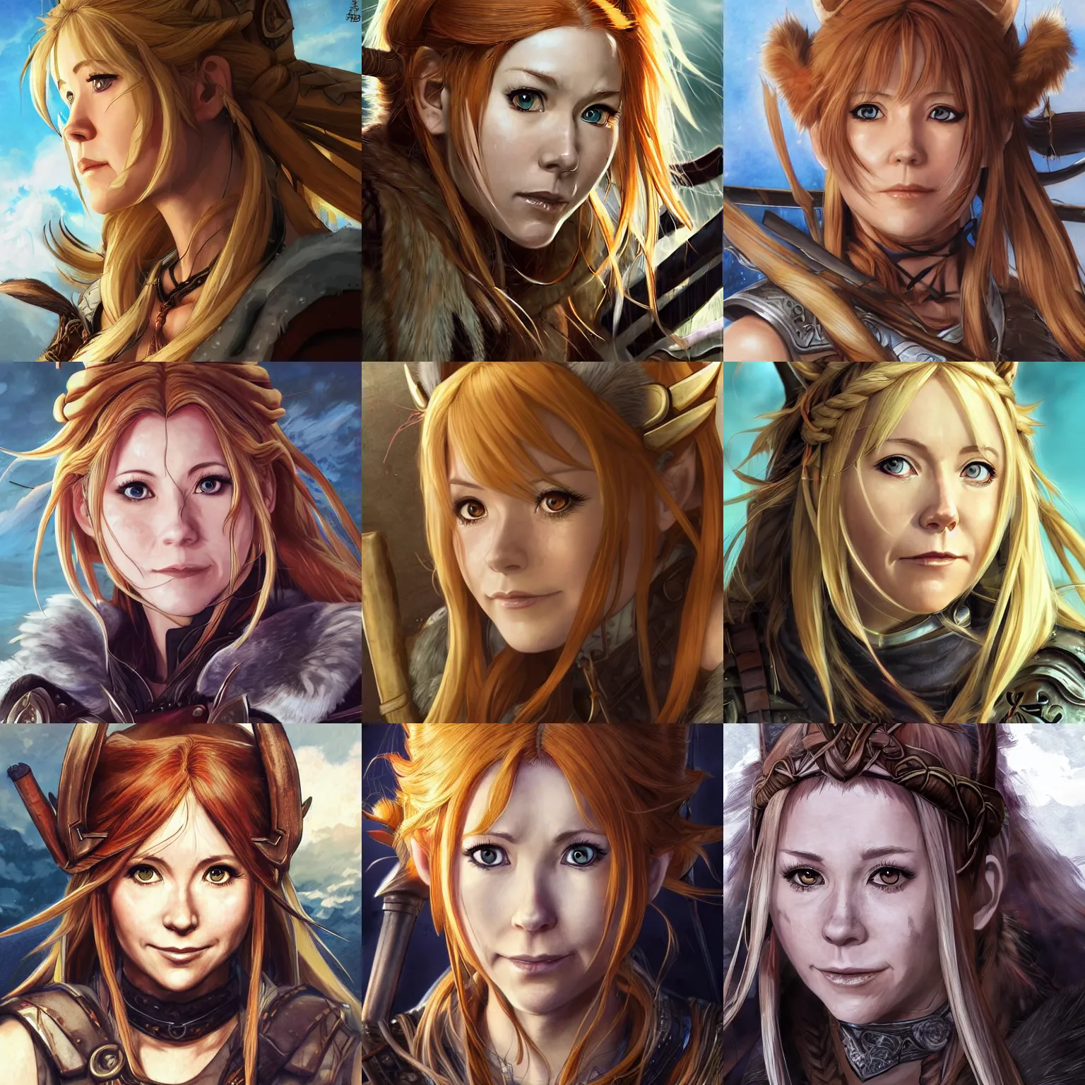 Prompt: A close-up anime portrait of Christina Applegate as Aela the Huntress from Skyrim, by a professional manga illustrator, Stanley Artgerm Lau, WLOP, Rossdraws, James Jean, Andrei Riabovitchev, Marc Simonetti, and Sakimichan, tranding on artstation