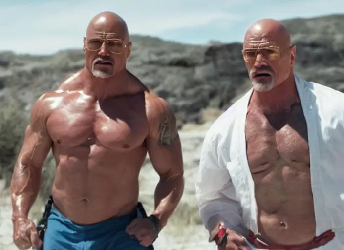 Image similar to film still of walter white as dwayne johnson in baywatch movie 2 0 1 7, 8 k