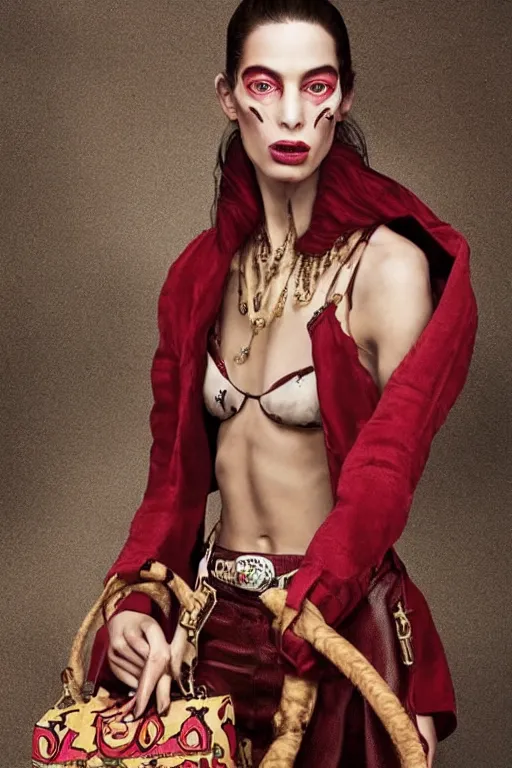 Prompt: dolce & gabbana campaign featuring jar jar binks as a female cowgirl, long eyeslashes, huge juicy lips, big seductive eyes, realistic colors, no filter, realistic vfx simulation